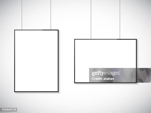 white photo frame on the wall - art gallery stock illustrations