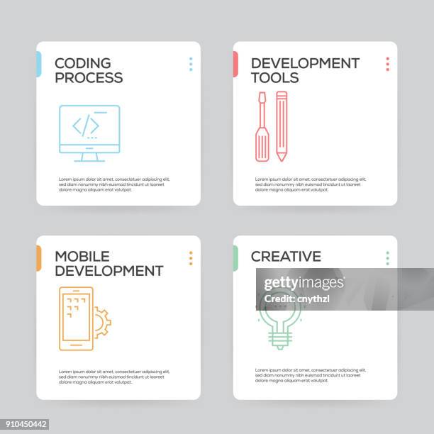 web and mobile development infographic design template - developer coding an app stock illustrations