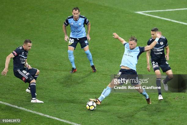 Jordy Buijs of Sydney FC controls the ball during the round 18 A-League match between Melbourne Victory and Sydney FC at AAMI Park on January 26,...