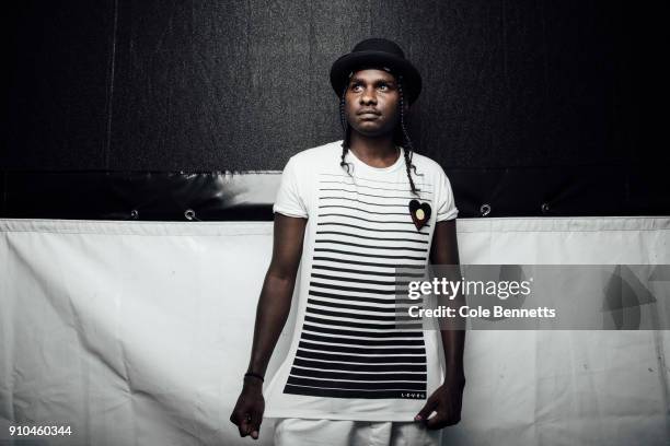 Danzal Baker, who performs as Baker Boy, poses for portraits on January 26, 2018 in Sydney, Australia. Baker Boy is an Indigenous Australian, known...