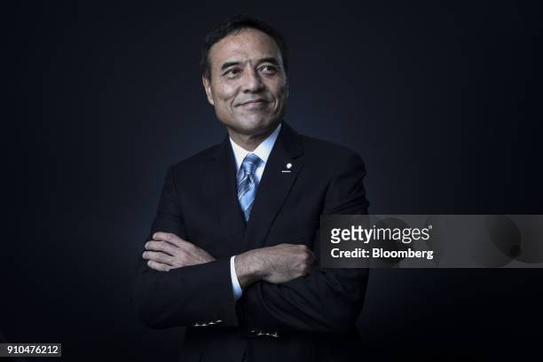 Takeshi Niinami, president and chief executive officer of Suntory Holdings Ltd., poses for a photograph following a Bloomberg Television interview on...