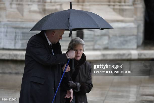 Son-in-law of late French chef Paul Bocuse Philippe Bernachon and French chef Paul Bocuse's widow Raymonde leave the Saint-Jean Cathedral in Lyon at...