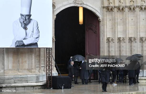 Son-in-law of late French chef Paul Bocuse Philippe Bernachon arrives to attend the funeral ceremony for French chef Paul Bocuse at the Saint-Jean...