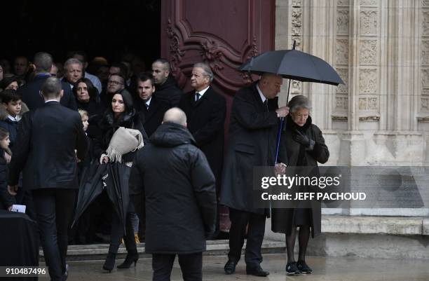 Son-in-law of late French chef Paul Bocuse Philippe Bernachon and French chef Paul Bocuse's widow Raymonde leave the Saint-Jean Cathedral in Lyon at...