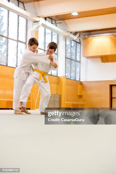 dois meninos treinando uma luta de judô - judô - fotografias e filmes do acervo