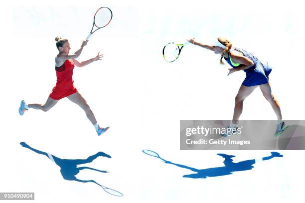 In this composite image a comparision has been made between Simona Halep of Romania and Caroline Wozniacki of Denmark, who face each other in the...