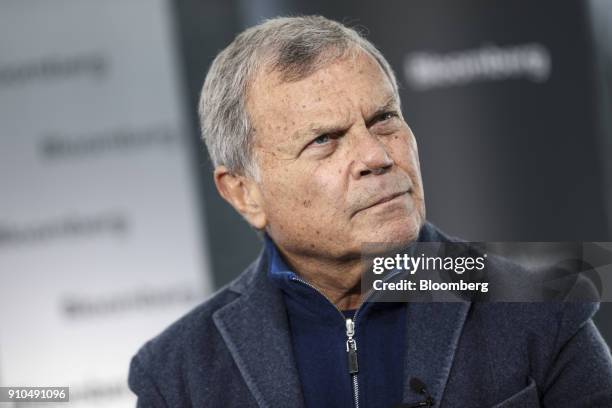 Martin Sorrell, chief executive officer of WPP Plc, looks on during a Bloomberg Television interview on the closing day of the World Economic Forum...
