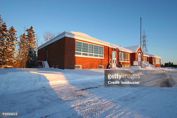 saguenay primary school in winter - winter quebec stock pictures, royalty-free photos & images