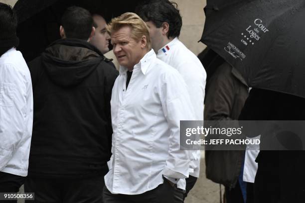 French chef Jean-Yves Schillinger arrives to attend the funeral ceremony for French Paul Bocuse at the Saint-Jean Cathedral in Lyon on January 26,...