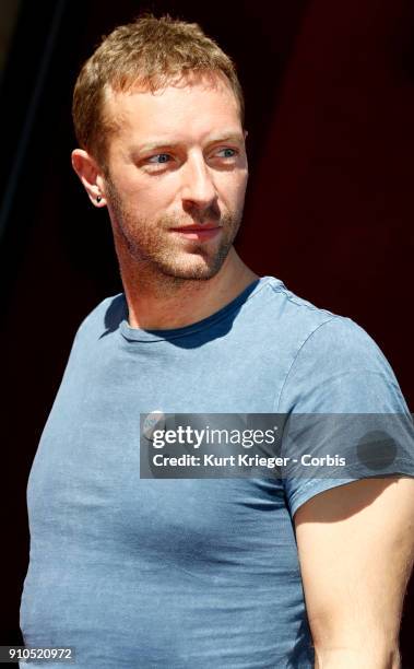 Chris Martin attends a ceremony in which Elvis Duran is honored with the 2,603rd star on the Hollywood Walk of Fame on March 2, 2017 in Hollywood,...