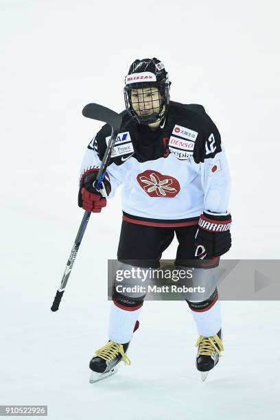 Chiho Osawa of Japan smiles during the Women's Ice Hockey International Friendly match between Japan v Germany on January 26, 2018 in Tokyo, Japan.