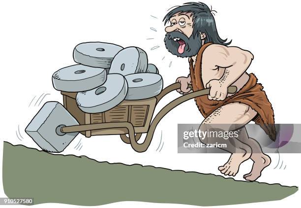 caverman quadrat drücken warenkorb - neandertaler stock-grafiken, -clipart, -cartoons und -symbole