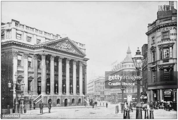 antique photograph of world's famous sites: mansion house and queen victoria street, london, england - 1900 london stock illustrations