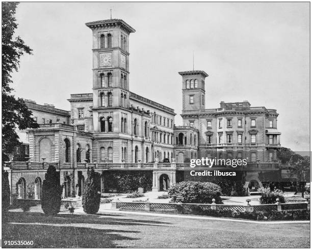 ilustrações, clipart, desenhos animados e ícones de fotografia antiga de locais famosos do mundo: osborne house, ilha de wight, inglaterra - isle of wight