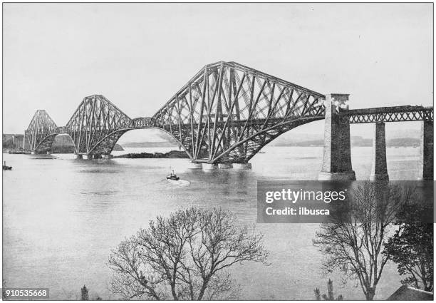 antique photograph of world's famous sites: forth bridge, scotland - firth of forth rail bridge stock illustrations