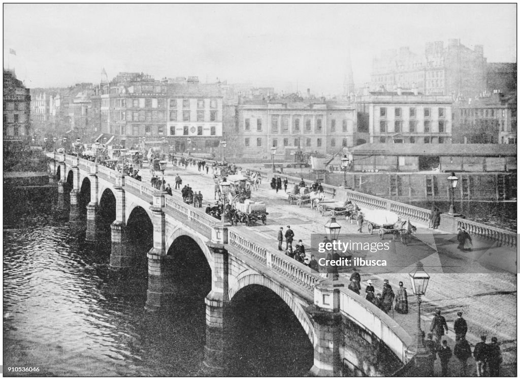 Antique photograph of World's famous sites: Broomielaw Bridge, Glascow