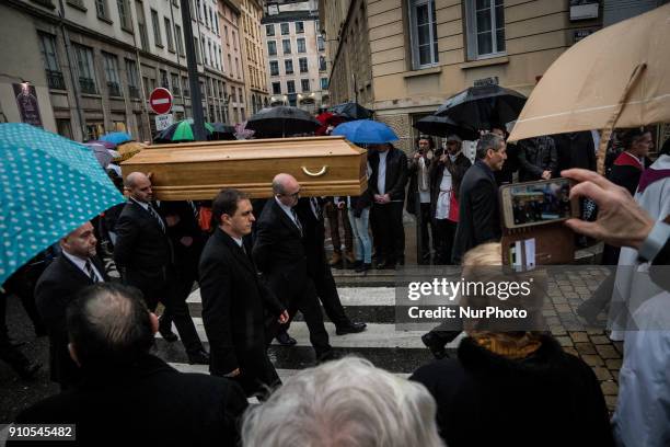 Pallbearers carry the coffin of the renowned French chef, Paul Bocuse during his funeral in Lyon, France on January 26, 2018. Bocuse, often referred...