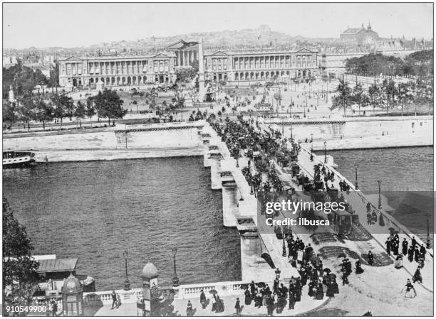 ilustraciones, imágenes clip art, dibujos animados e iconos de stock de fotografía antigua de sitios famosos del mundo: place de la concorde, parís, francia - plaza de la concordia