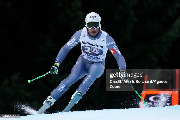 Johan Clarey of France competes during the Audi FIS Alpine Ski World Cup Men's Downhill Training on January 26, 2018 in Garmisch-Partenkirchen,...