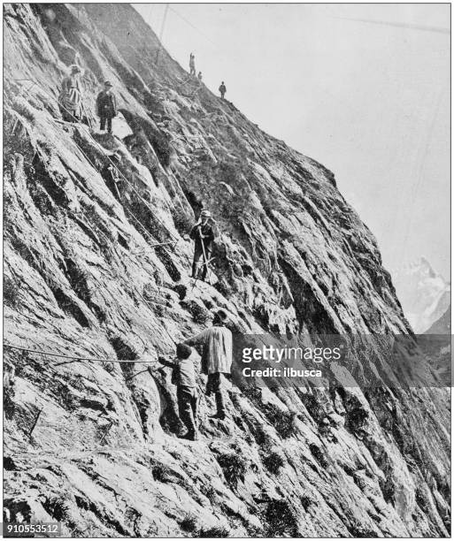 antique photograph of world's famous sites: mauvais pas, mont blanc - mont blanc stock illustrations