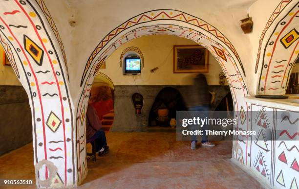 Ksar Ouled Debbab is a fortified granary, 5 Km south-West from Tataouine, on december 29, 2017 in Tunisia. The Bar in the caves of the village.