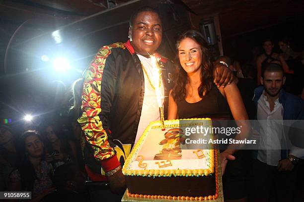 Singer Sean Kingston holds a cake celebrating his album release party at Tenjune on September 22, 2009 in New York City.