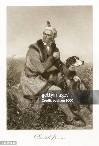 daniel boone engraving - governor stock illustrations