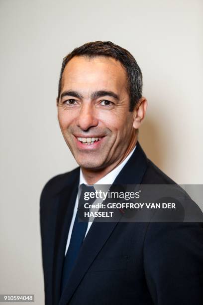 French former football player Youri Djorkaeff, named ambassador of the Ligue de football professionnel poses for a photograph in Paris on January 25,...