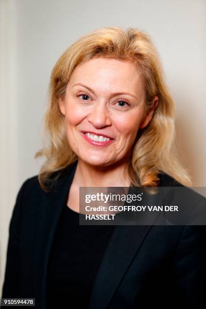 French president of the Professional Football league Nathalie Boy de la Tour poses for a photograph in Paris on January 25, 2018. / AFP PHOTO /...
