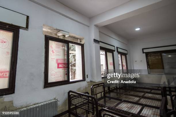 An inside view of psychiatric hospital, damaged in an artillery shooting by PYD/PKK terror groups in Afrin a week ago, in Azez region of Aleppo,...