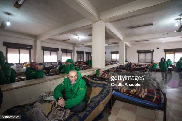 Patients of a psychiatric hospital, damaged in an artillery shooting by PYD/PKK terror groups in Afrin a week ago, are seen in Azez region of Aleppo,...