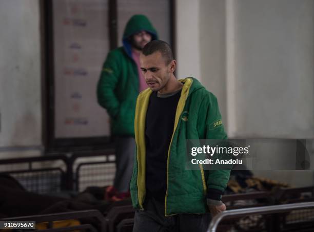 Patient of a psychiatric hospital, damaged in an artillery shooting by PYD/PKK terror groups in Afrin a week ago, is seen in Azez region of Aleppo,...