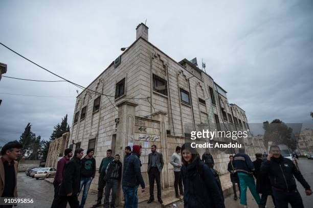 Outside view of a psychiatric hospital, damaged in an artillery shooting by PYD/PKK terror groups in Afrin a week ago, in Azez region of Aleppo,...