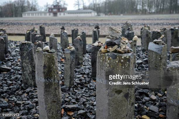 The memorial for the killed sinti and roma is displayed at the Buchenwald concentration camp on January 26, 2018 near Weimar, Germany. International...