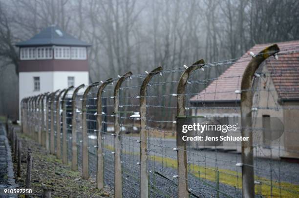 Fencing surrounds Buchenwald concentration camp on January 26, 2018 near Weimar, Germany. International Holocaust Remembrance Day will commence...