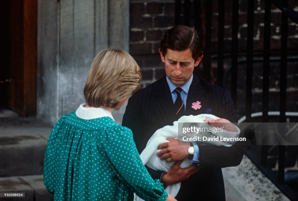 New born Prince William with Diana Princess of Wales and Prince Charles...