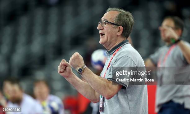 Lino Cervar, head coach of Croatia reacts during the Men's Handball European Championship placement match between Croatia and Czech Republic at Arena...