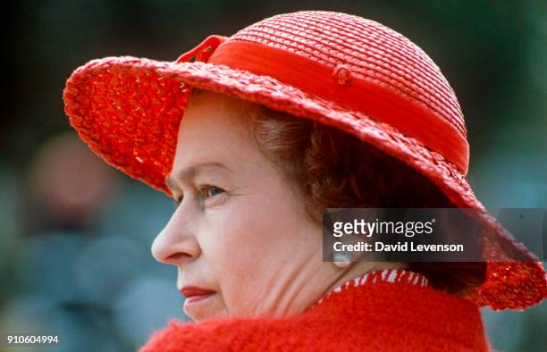 Queen Elizabeth II visits the Royal Military Police Training Centre in Chichester, Sussex, on July 28, 1982.