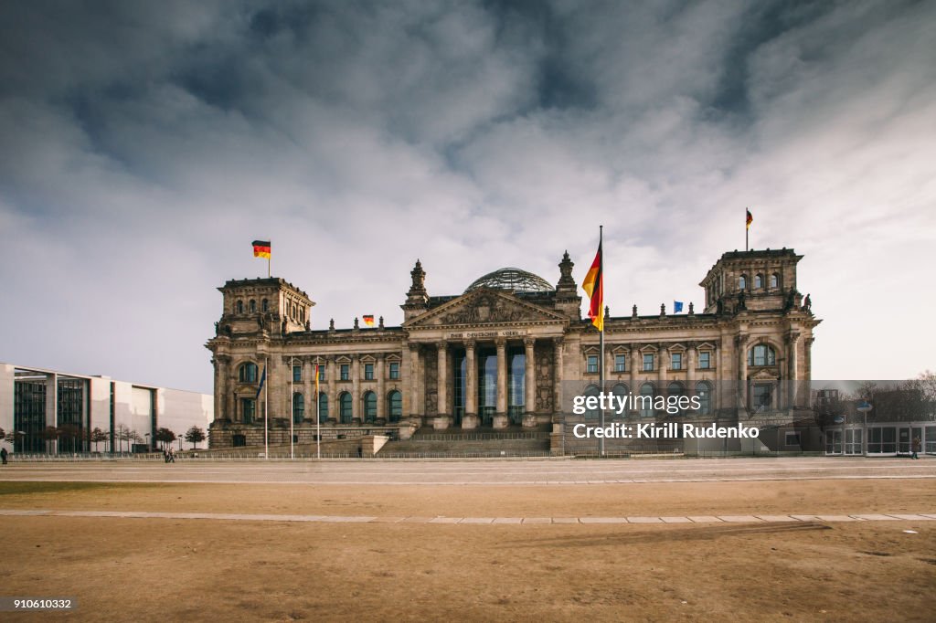 Reichstag under stormy clouds on a winter day