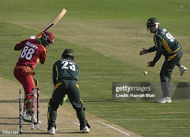 Darren Sammy of West Indies is bowled by Saeed Ajmal of Pakistan during the ICC Champions Trophy Group A match between Pakistan and West Indies...