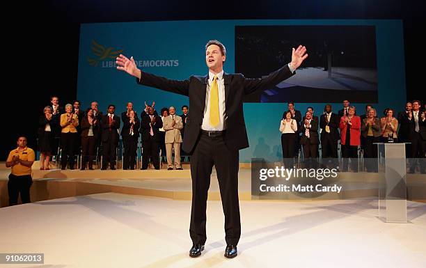 Leader of the Liberal Democrats, Nick Clegg, makes his leadership speech at the Bournemouth International Centre on September 23, 2009 in...