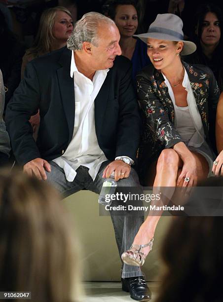 Model Kate Moss and Topshop owner Philip Green attend the Topshop Unique show at London Fashion Week Spring/Summer 2010 - Runway on September 20,...