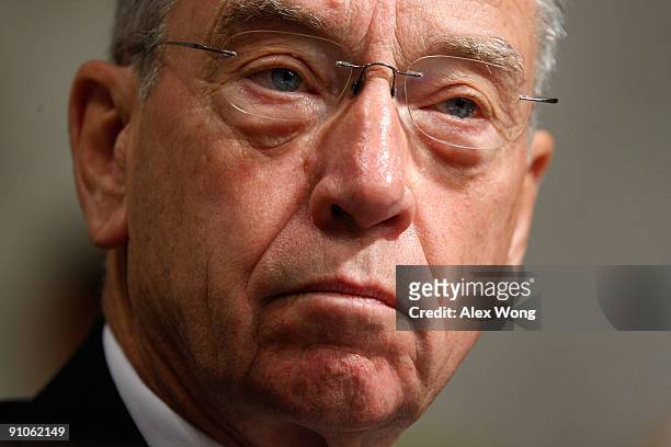Ranking member Sen. Chuck Grassley listens during a mark up hearing before the U.S. Senate Finance Committee on Capitol Hill September 23, 2009 in...