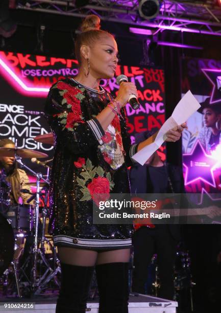 Janet Jackson speaks onstage at the Essence 9th annual Black Women in Music at Highline Ballroom on January 25, 2018 in New York City.