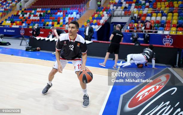 Maodo Lo, #12 of Brose Bamberg before the 2017/2018 Turkish Airlines EuroLeague Regular Season Round 20 game between CSKA Moscow and Brose Bamberg at...
