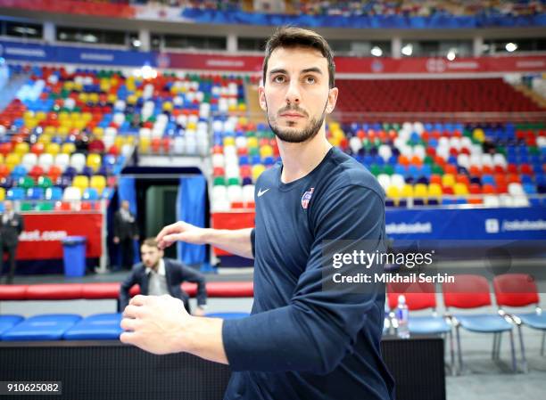 Leo Westemann, #9 of CSKA Moscow before the 2017/2018 Turkish Airlines EuroLeague Regular Season Round 20 game between CSKA Moscow and Brose Bamberg...