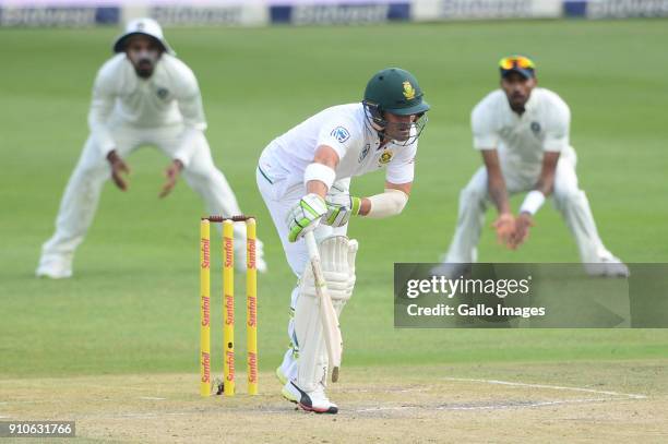 Dean Elgar of the Proteas is hit by the ball during day 3 of the 3rd Sunfoil Test match between South Africa and India at Bidvest Wanderers Stadium...