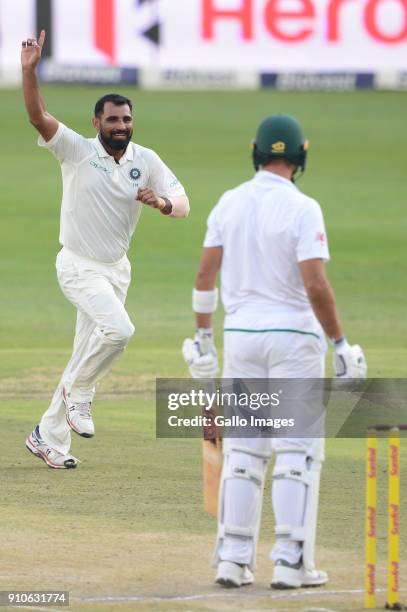 Mohammed Shami of India celebrates the wicket of Aiden Markram of the Proteas during day 3 of the 3rd Sunfoil Test match between South Africa and...