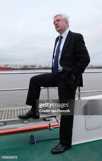 Secretary of State for Exiting the EU David Davis takes a trip along the River Tees after he delivered a speech during a visit to PD Ports at...