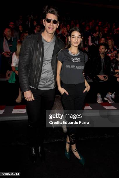 Diego Matamoros and model Estela Grande are seen at the Andres Sarda show during Mercedes-Benz Fashion Week Madrid Autumn/ Winter 2018-19 at Ifema on...